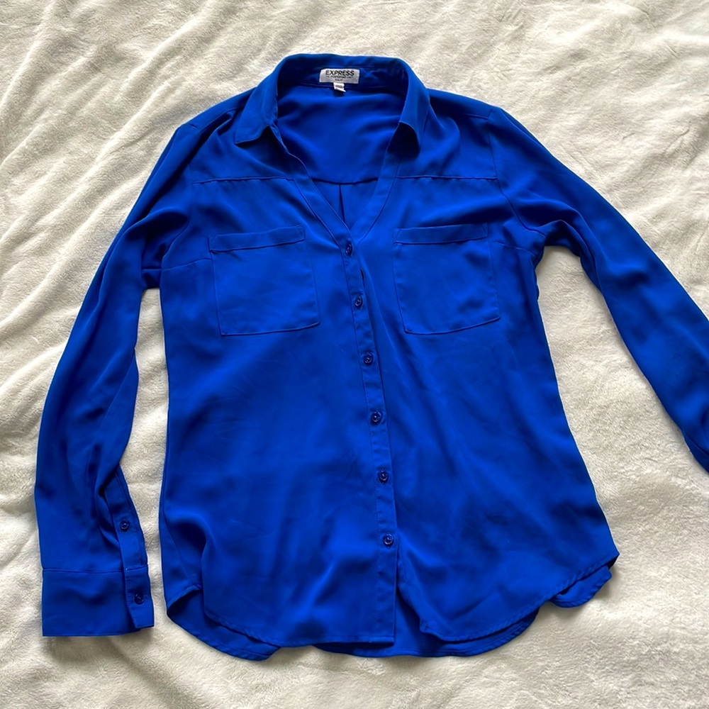 Express M Blue Long Sleeve Button Down Shirt